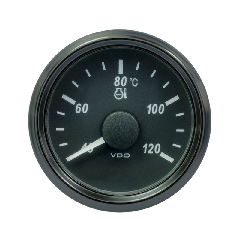 VDO SingleViu 1380 Coolant Temperature 120°C Black 52mm Amber Lighted w Red Pointer gauge